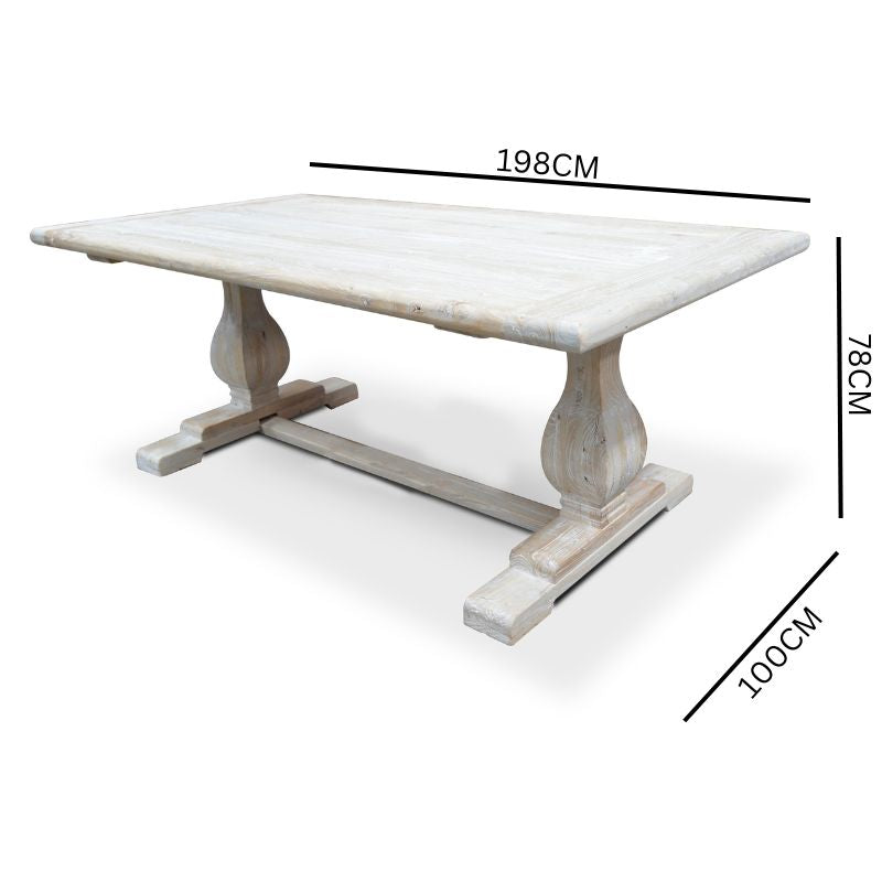 Mark Reclaimed 1.98m Ash Wood Dining Table - Rustic White Washed