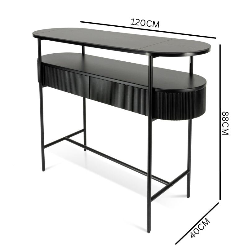 Melina Stone Top Console Table - Black
