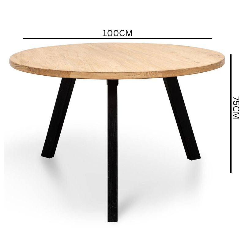Mina Reclaimed 1.25m Round Dining Table - Black Legs