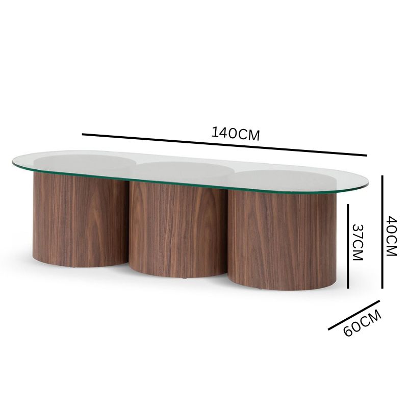 Nicholas Oval Glass Coffee Table - Walnut