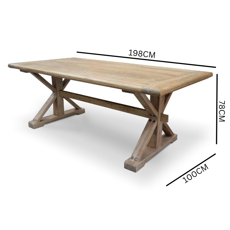Parliment 2m Reclaimed Oak Wood Dining Table - Rustic Natural