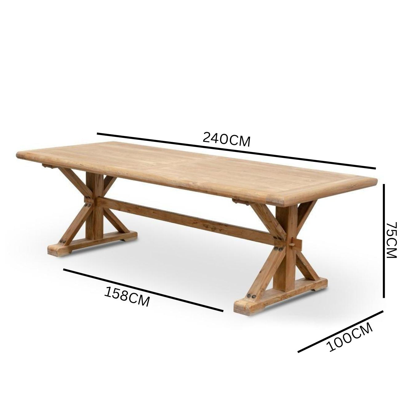 Parliment Reclaimed 2.4m oak Wood Dining Table - Rustic Natural