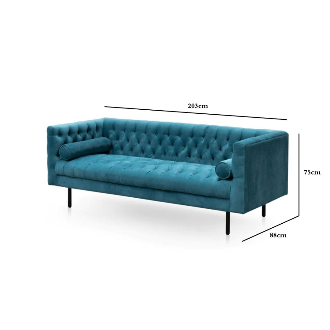 Penelope 3S Velvet Sofa - Turquoise