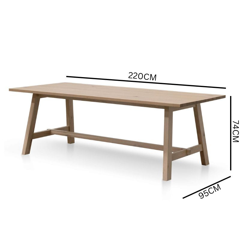 Quail 2.2m Wooden Dining Table - Washed Natural