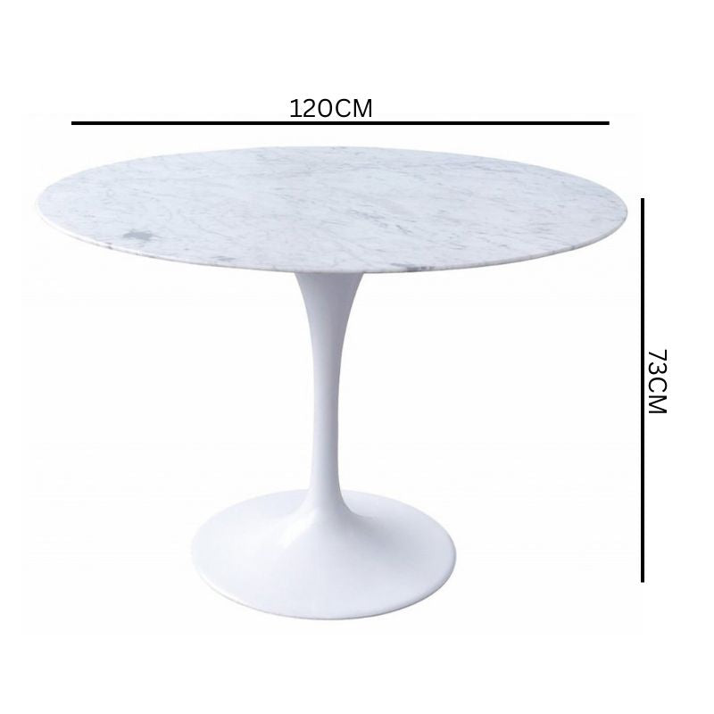 Rose 120cm Round Marble Dining Table - White