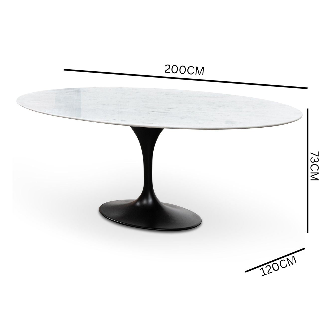 Rose 2m White Marble Oval Dining Table - Black Base