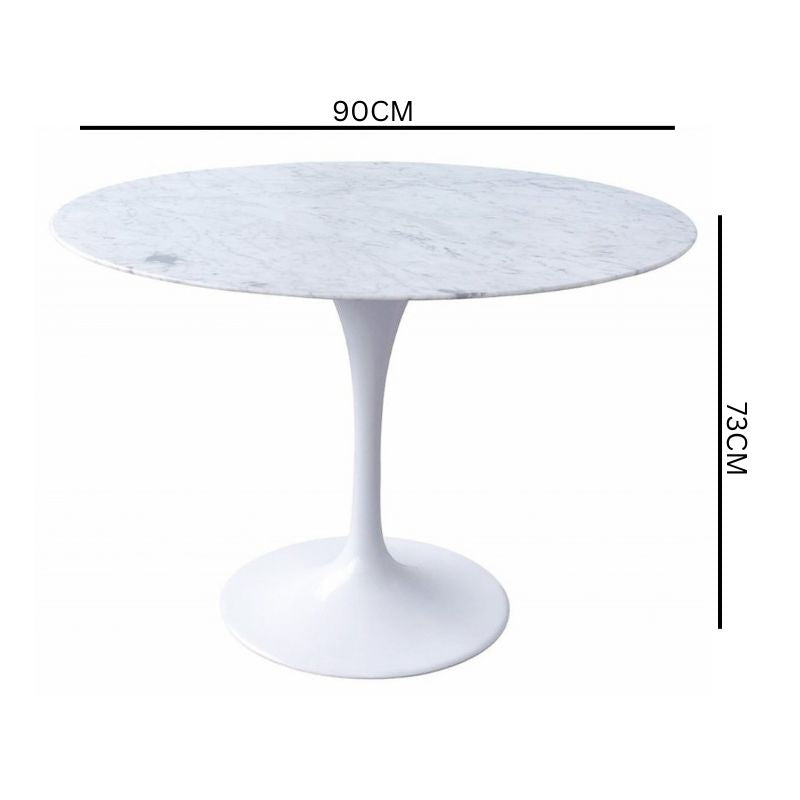 Rose 90cm Round Marble Dining Table - White