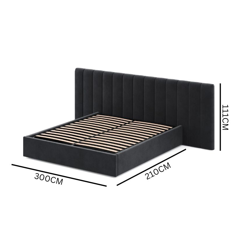 Ryan Wide Base King Sized Bed Frame - Black Velvet