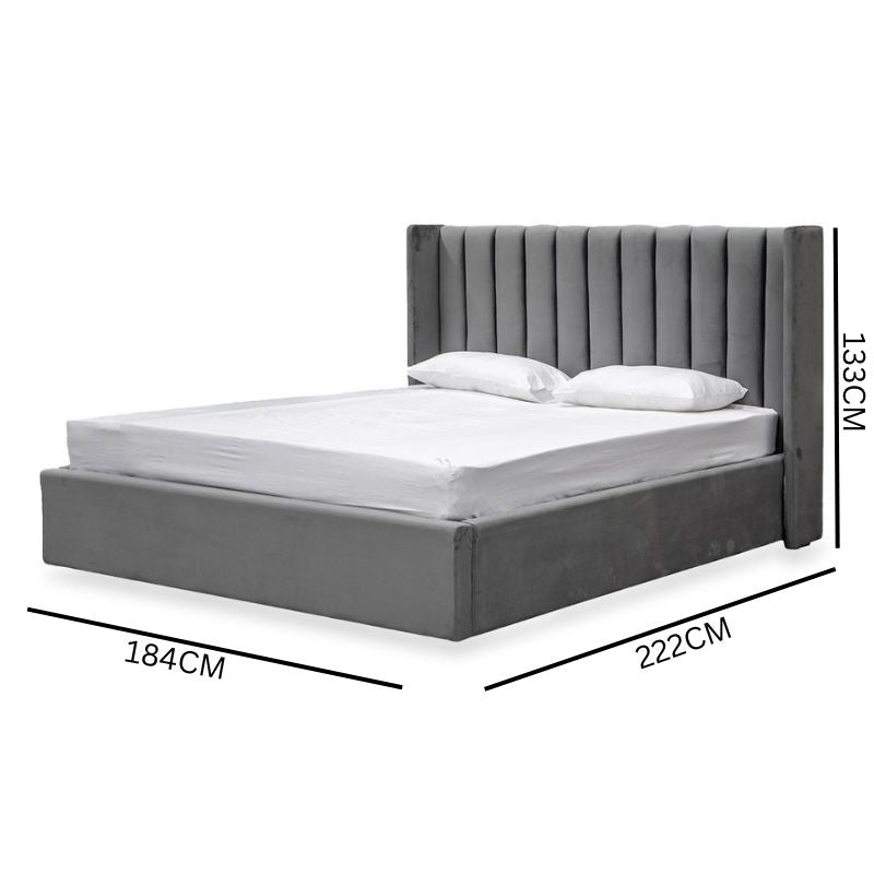 Sebastian Queen Bed Frame - Wide Base in Charcoal Velvet