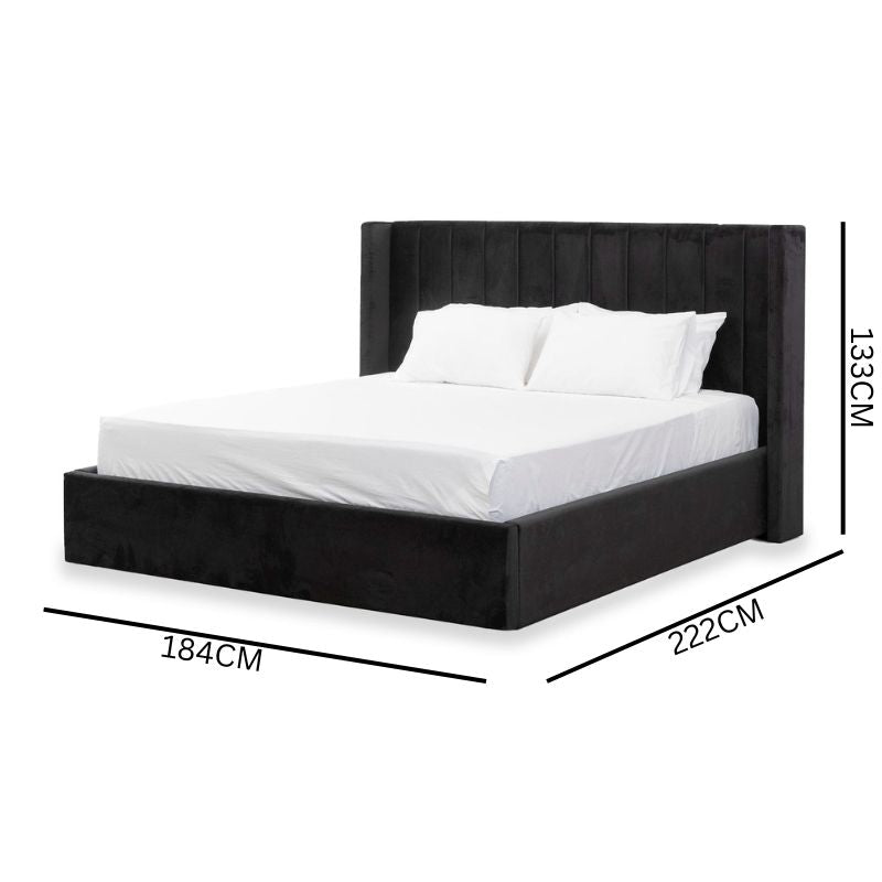 Sebastian Queen Wide Base Bed Frame - Black Velvet
