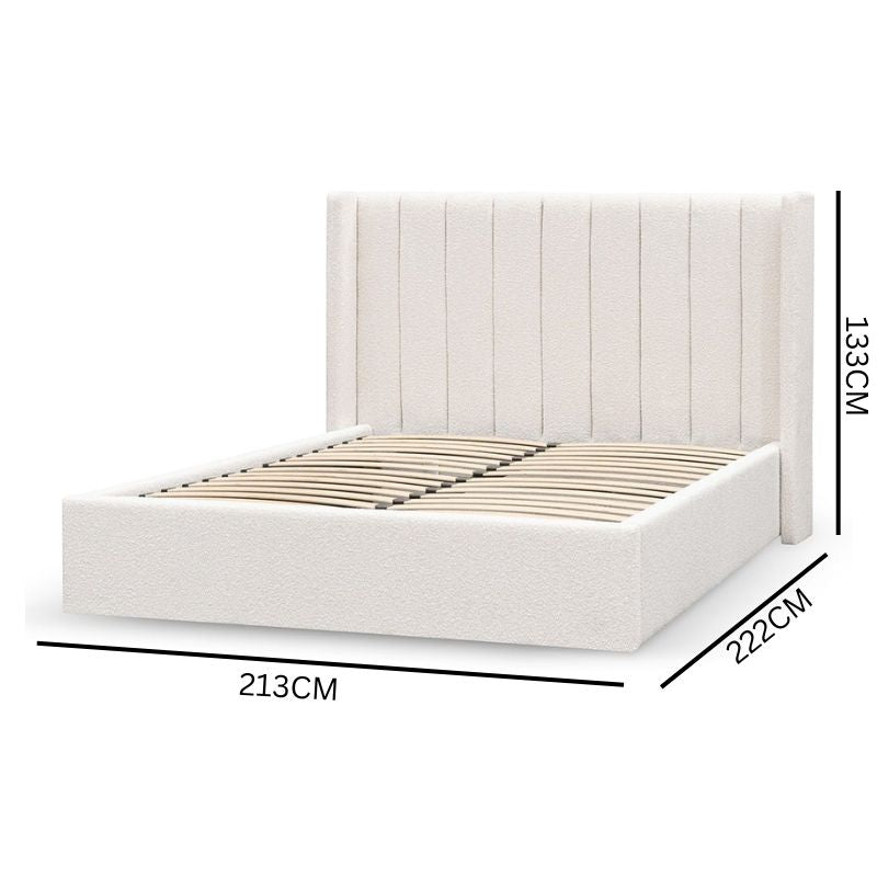 Sebastian Wide Base King Sized Bed Frame - Snow Boucle
