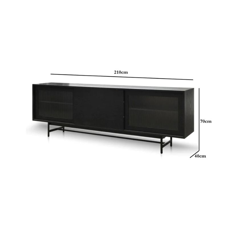 Sebastian Wooden TV Entertainment Unit - Full Black with Flute Glass Door