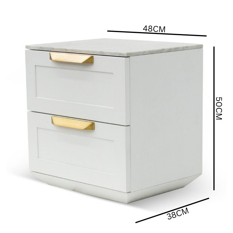 Selena Bedside Table - White with Marble Top