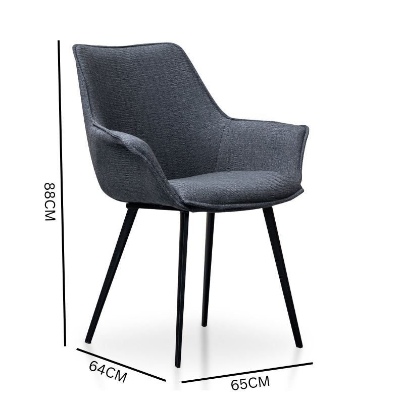 Set of 2 James Fabric Dining Chair - Charcoal Grey