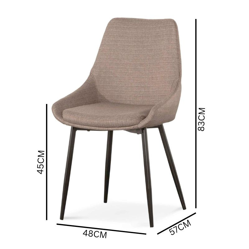 Set of 2 Millie Fabric Dining Chair - Brown Grey