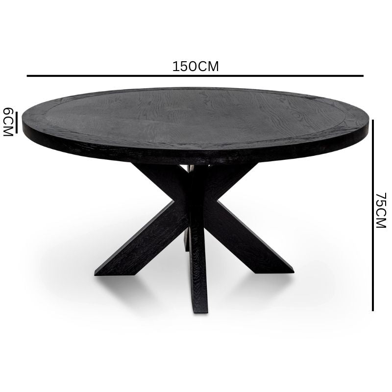 Simon1.5m Round Wooden Dining Table - Full Black