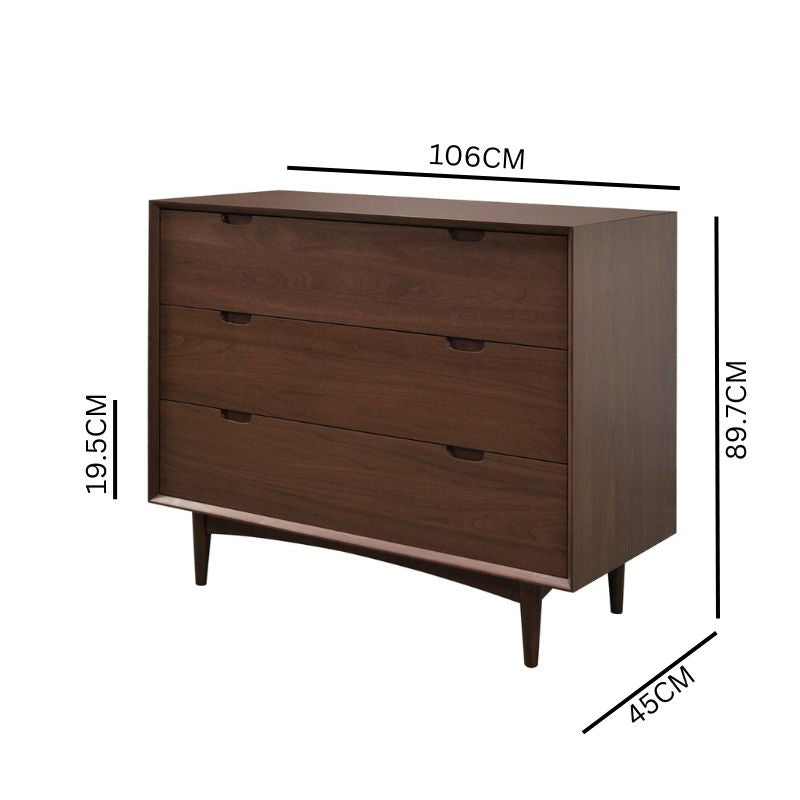 Stella 3 Drawer Chest Scandinavian Design - Walnut