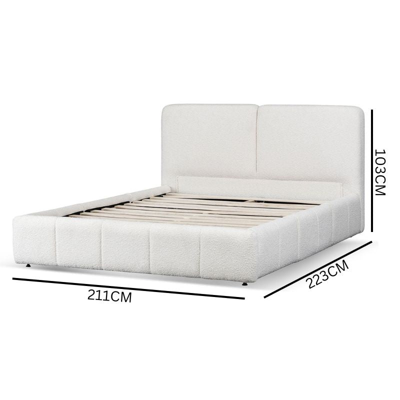 Stella Queen Bed Frame with Drawers - Boucle Cream