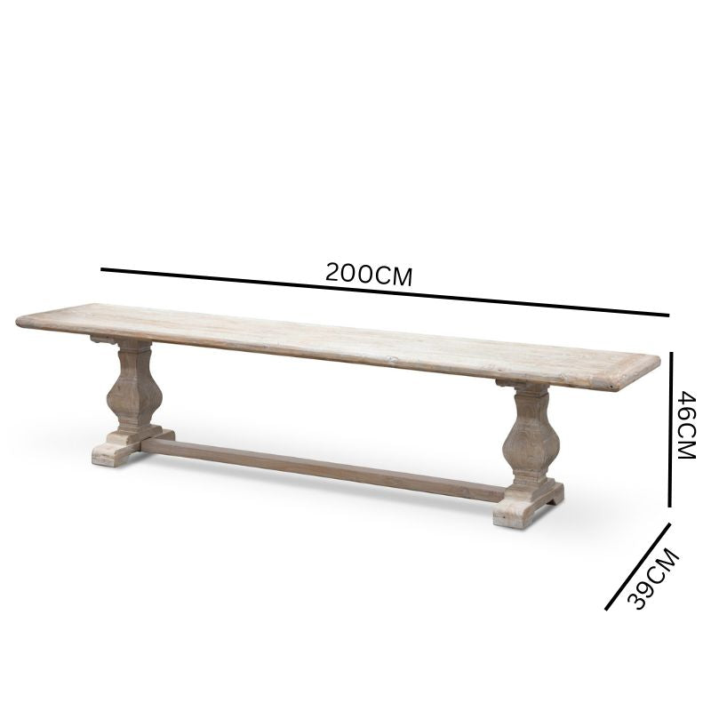 Tanner Reclaimed Grey Elm Wood Bench - White Washed