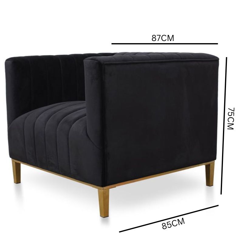 Theodore Black Velvet Armchair - Brushed Gold Base