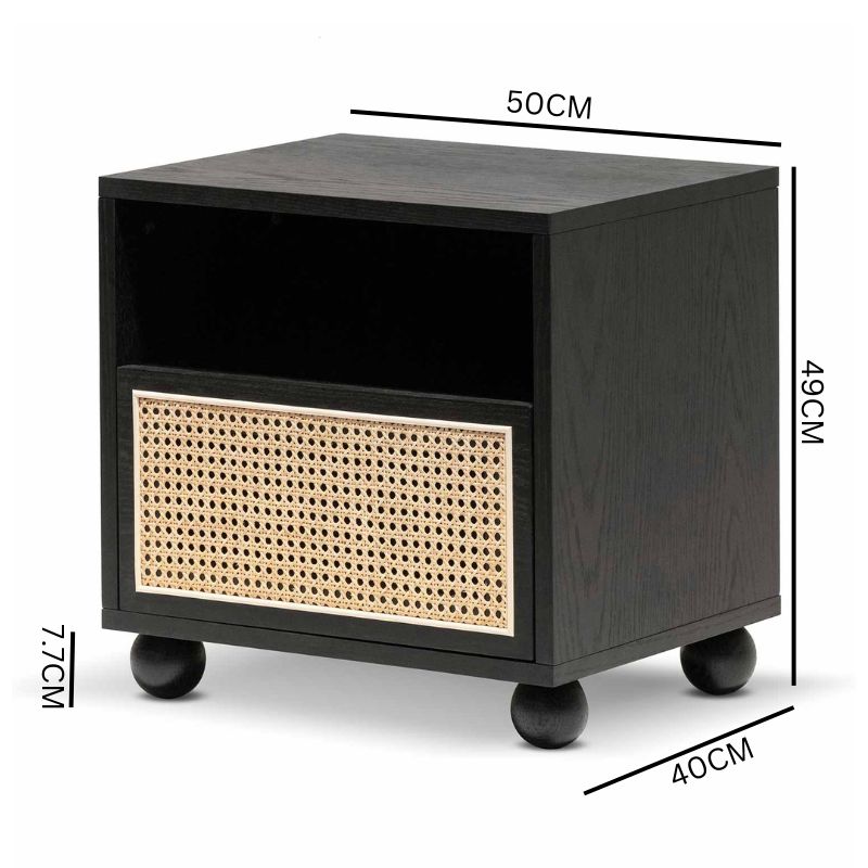 Thiago Wooden Side Table with Rattan Front - Black