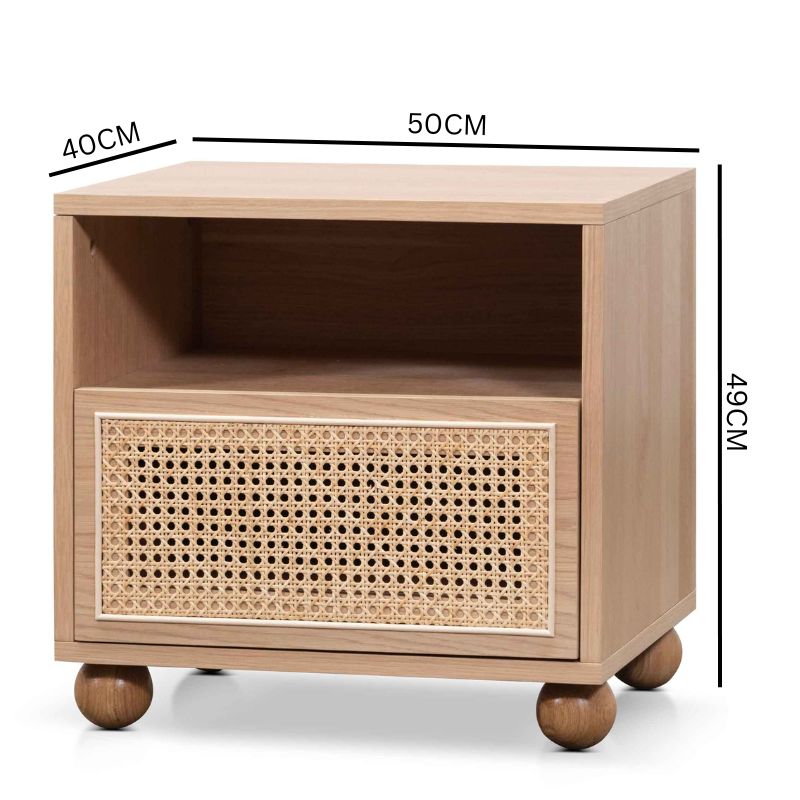 Thiago Wooden Side Table with Rattan Front - Natural