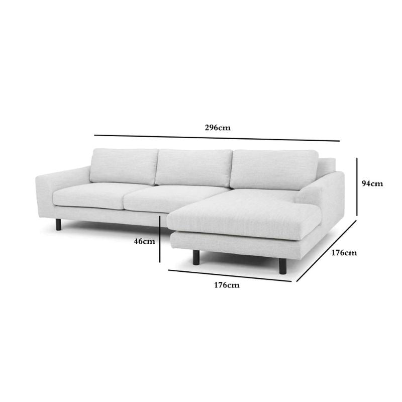 Sophia 3S Right Chaise Sofa - Light Texture Grey