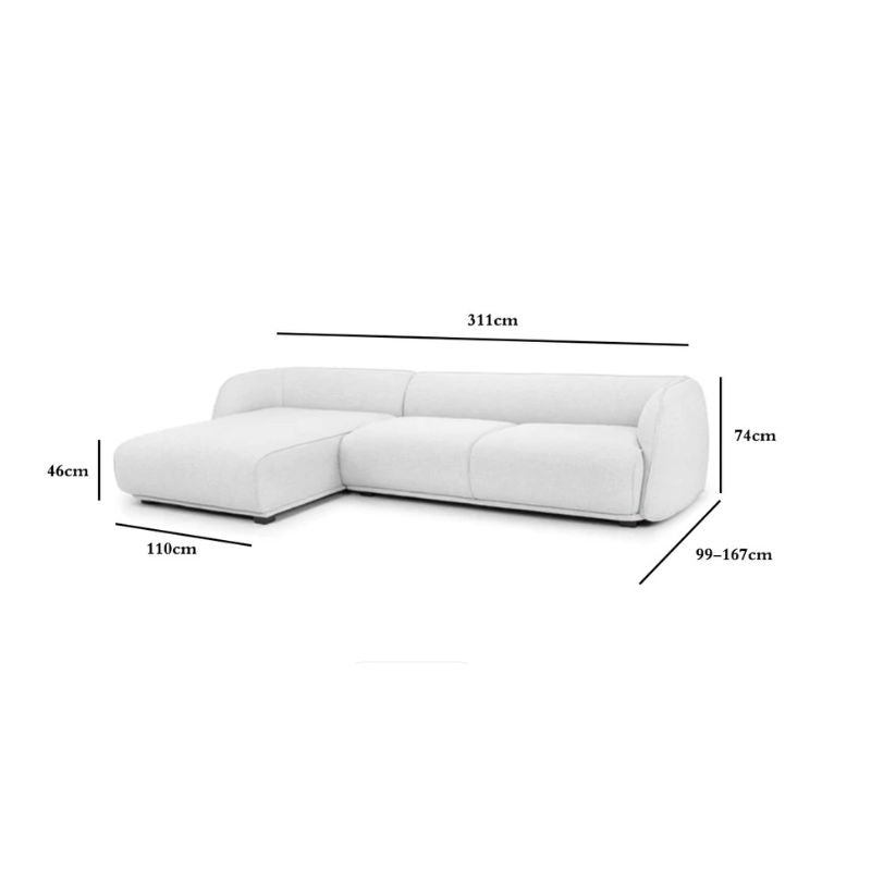 Tyler 3S Left Chaise  Sofa - Light Texture Grey