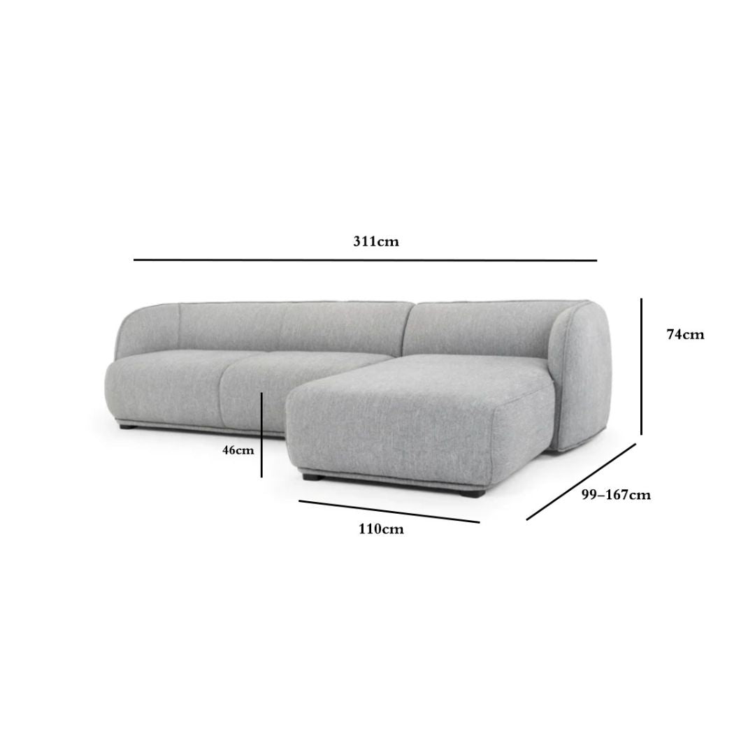 Tyler 3S Right Chaise Sofa - Graphite Grey