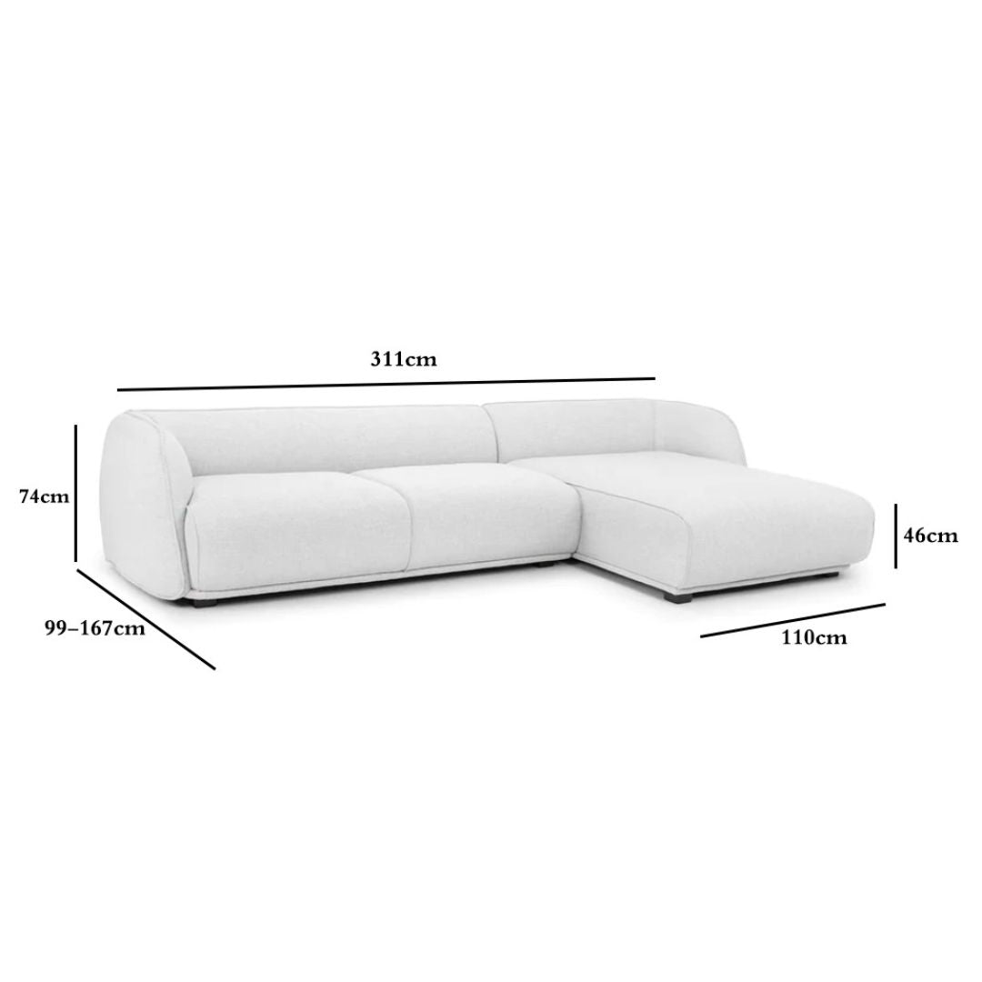 Tyler 3S Right Chaise  Sofa - Light Texture Grey