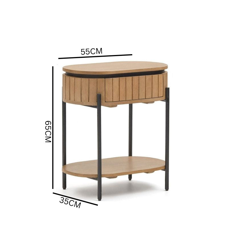 Vera Solid Mango Wood Oval Bedside Table - Natural
