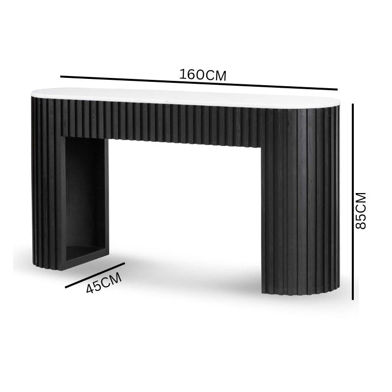 Xavier 1.6m White Marble Console Table - Black