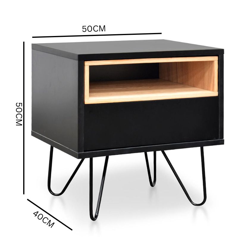 Zona Wooden Bedside Table - Black