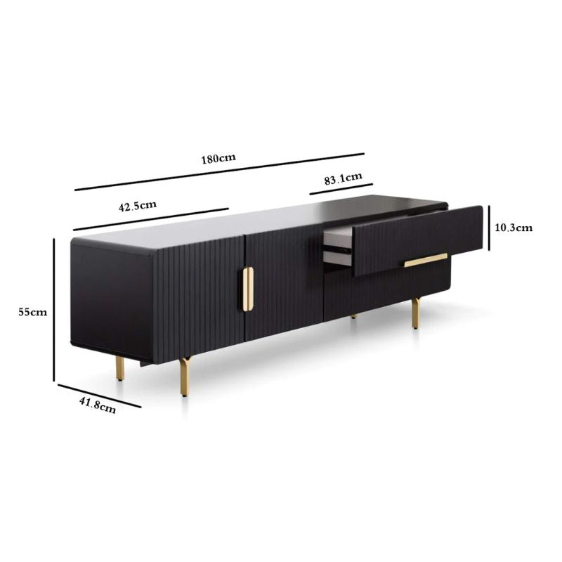 Kendrick Matte Black TV Stand - Brass Legs and Handle