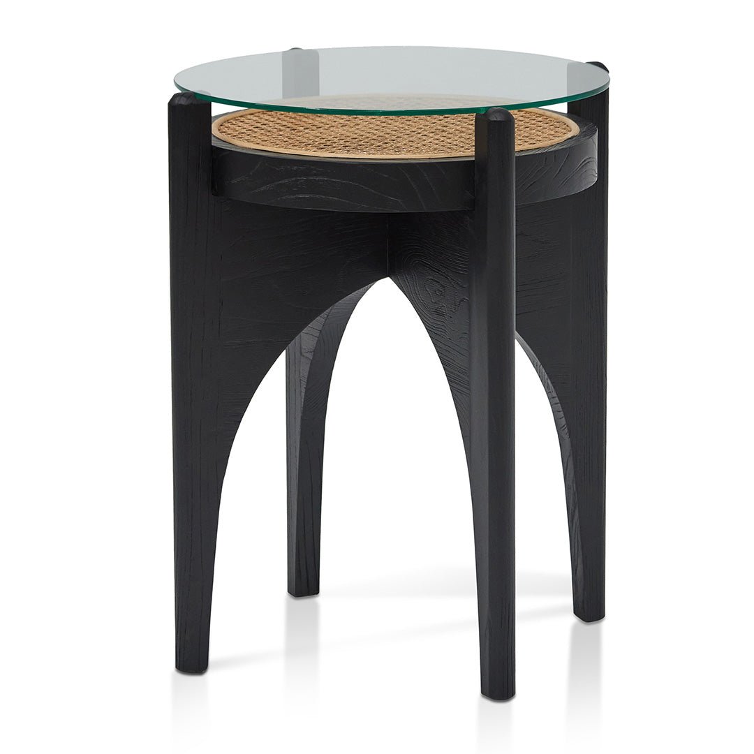 Adrianna Round Glass Side Table - Black - Bedside Tables