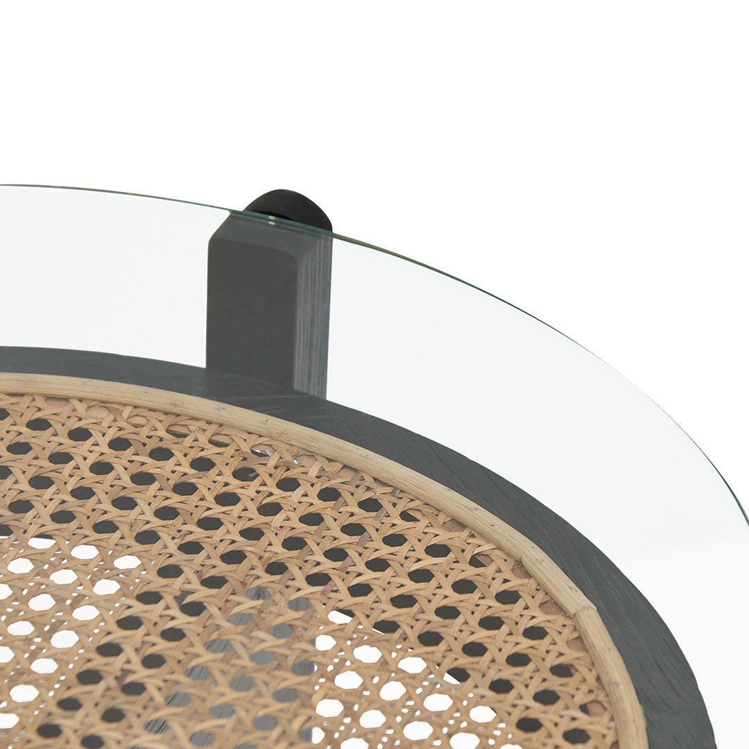 Adrianna Round Glass Side Table - Black - Bedside Tables