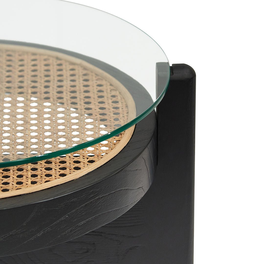 Adrianna Round Glass Side Table - Black - Bedside Tables