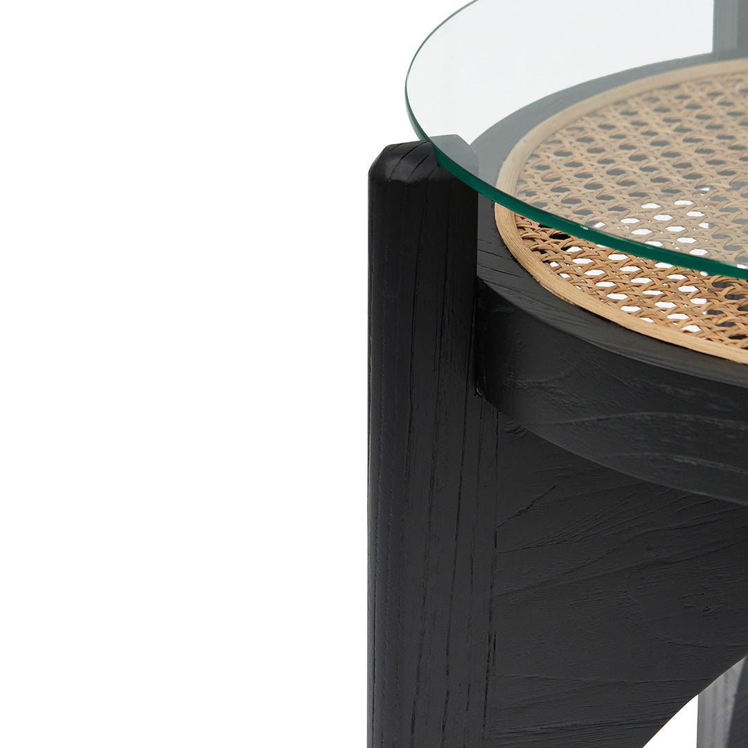 Adrianna Round Glass Side Table - Black - Bedside Tables