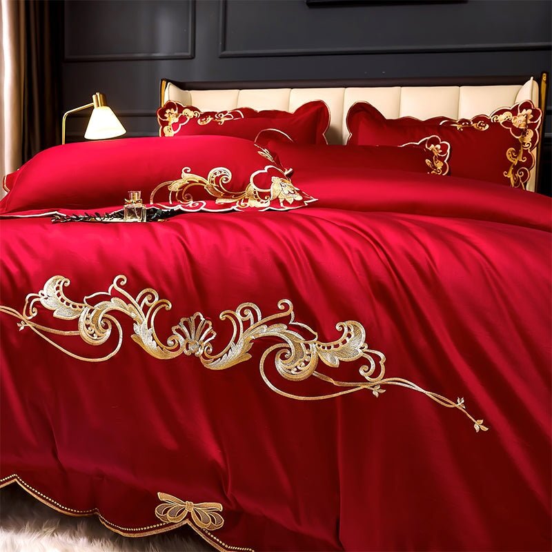 Alexandra Red Luxury Duvet Cover Set (1000 TC) - Duvet Covers