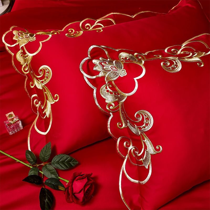 Alexandra Red Luxury Duvet Cover Set (1000 TC) - Duvet Covers