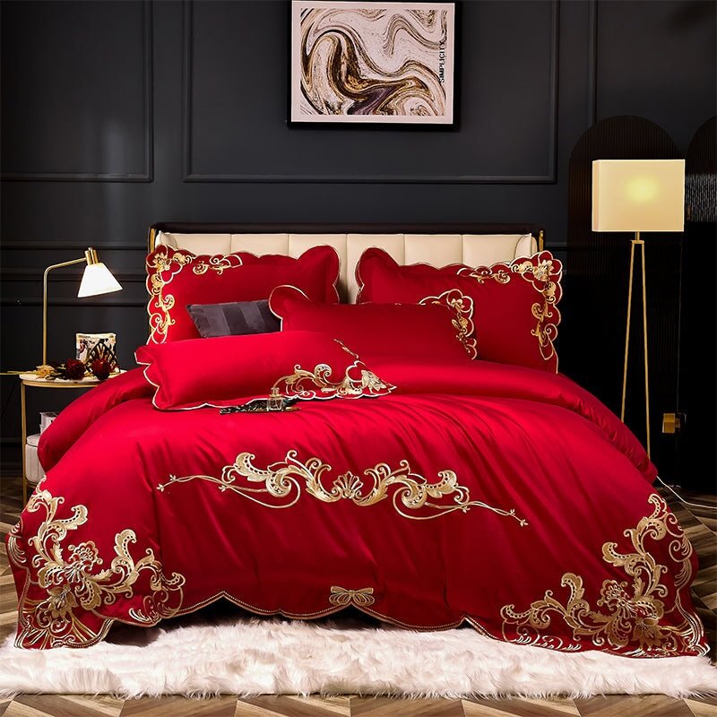 Alexandra Red Luxury Duvet Cover Set (1000 TC) - Duvet Covers