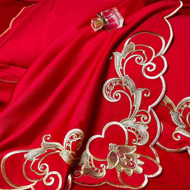 Alexandra Red Luxury Duvet Cover Set (1000 TC) - Duvet Covers