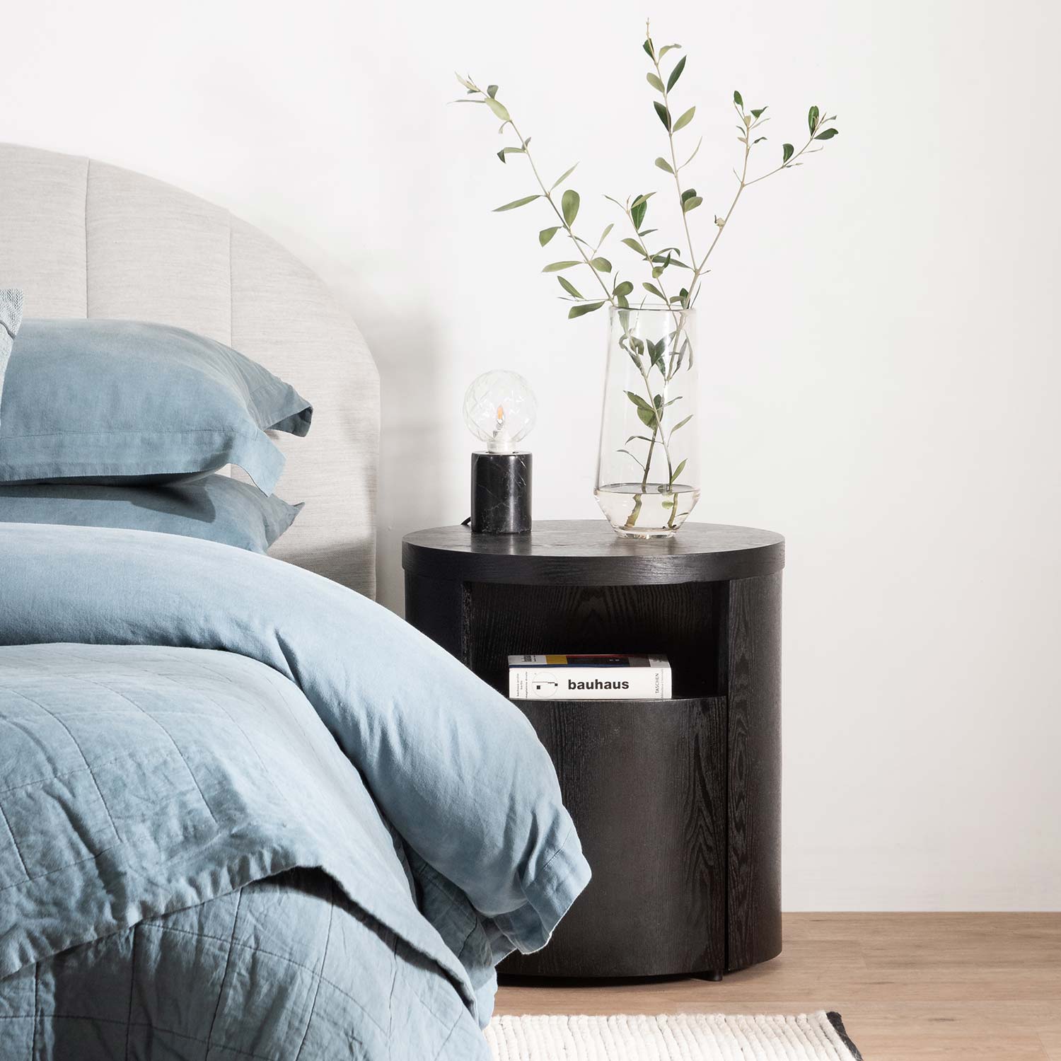 Amelia Round Wooden Bedside Table w/ Drawer - Black Mountain - Bedside Tables