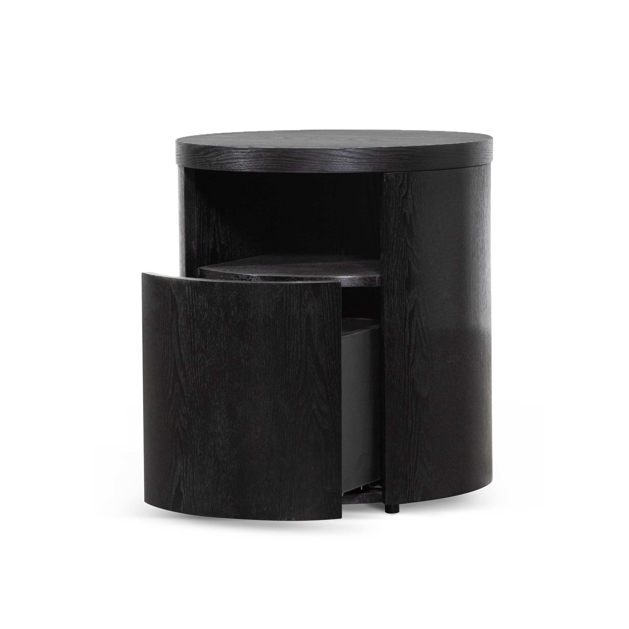 Amelia Round Wooden Bedside Table w/ Drawer - Black Mountain - Bedside Tables