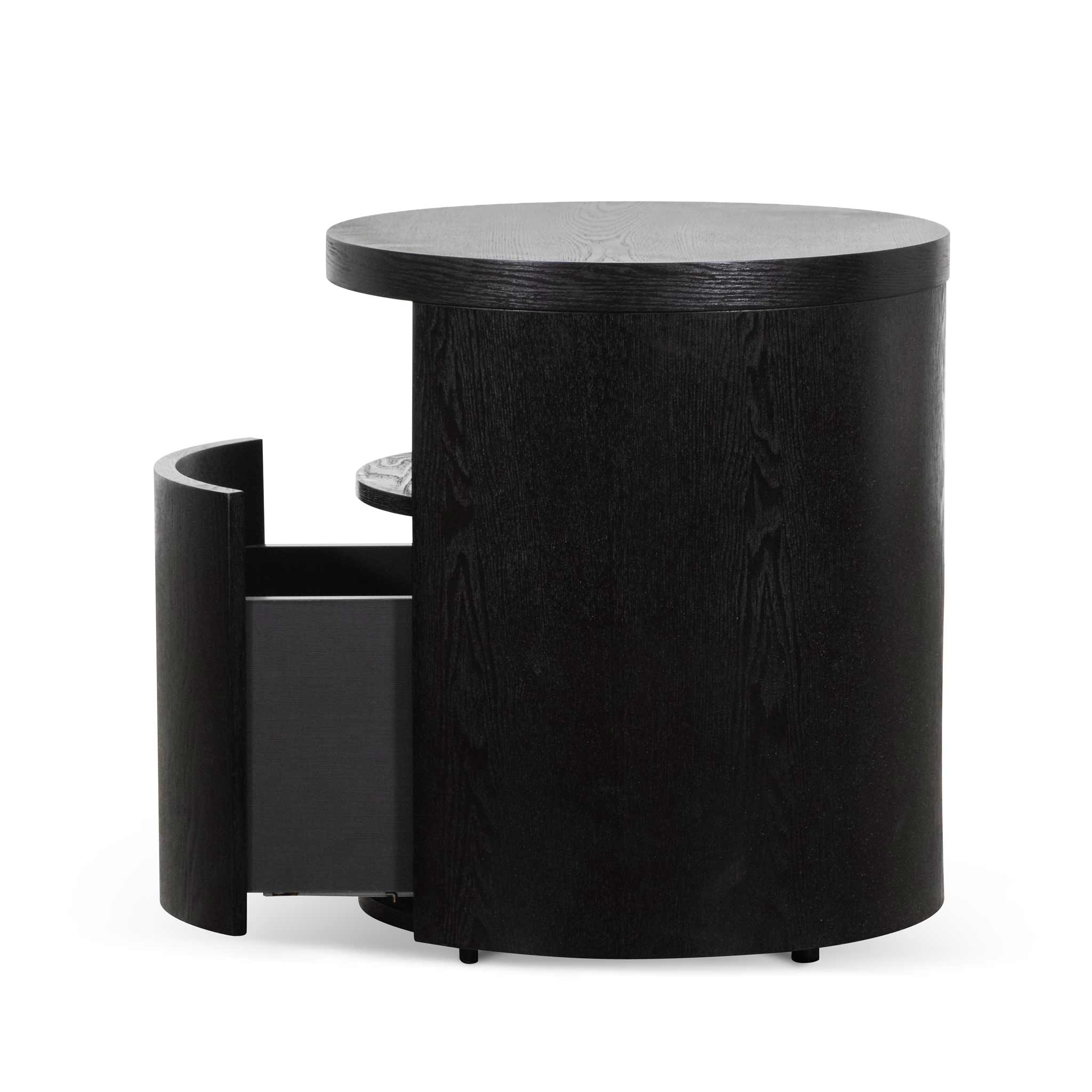 Amelia Round Wooden Bedside Table w/ Drawer - Black Mountain - Bedside Tables