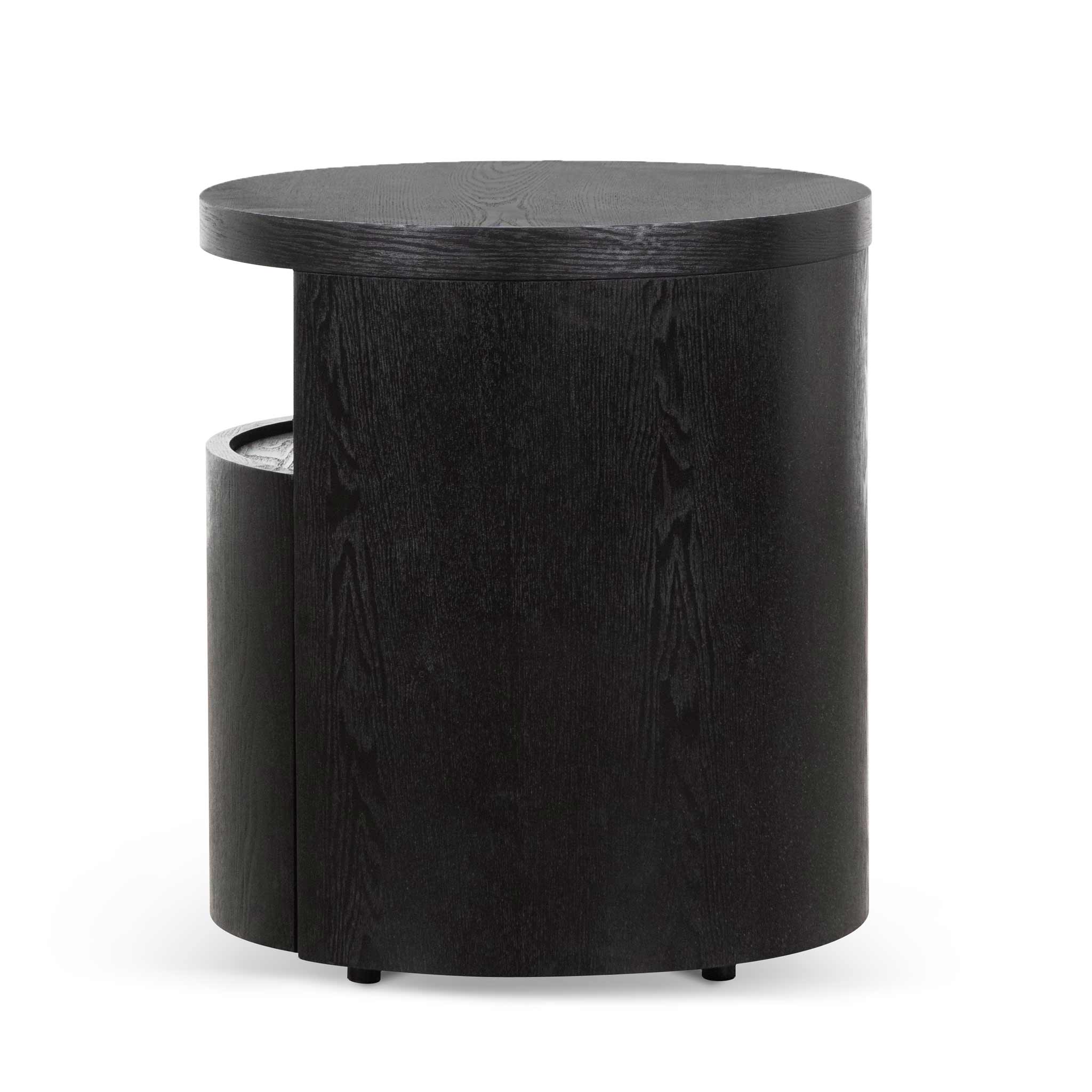 Amelia Round Wooden Bedside Table w/ Drawer - Black Mountain - Bedside Tables