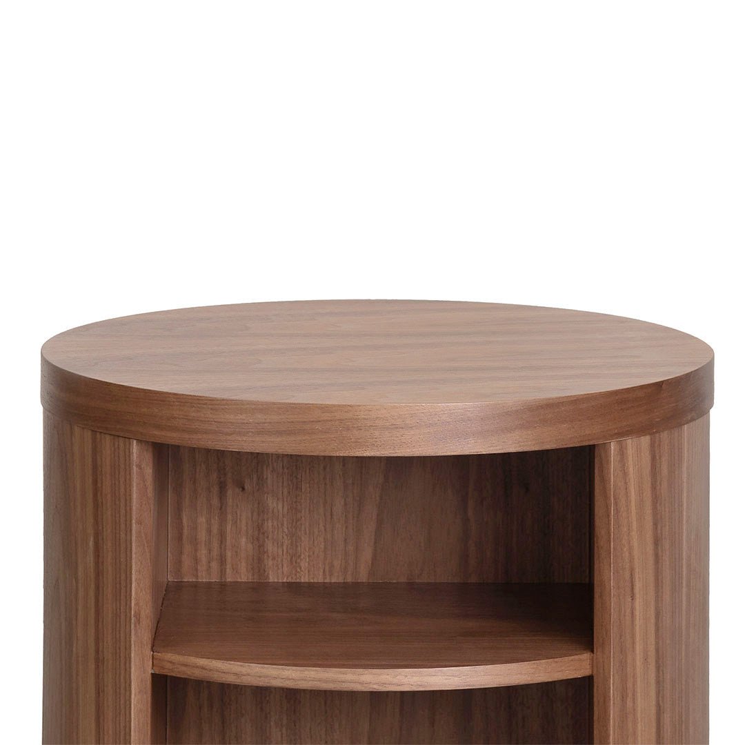 Amelia Round Wooden Bedside Table - Walnut - Bedside Tables