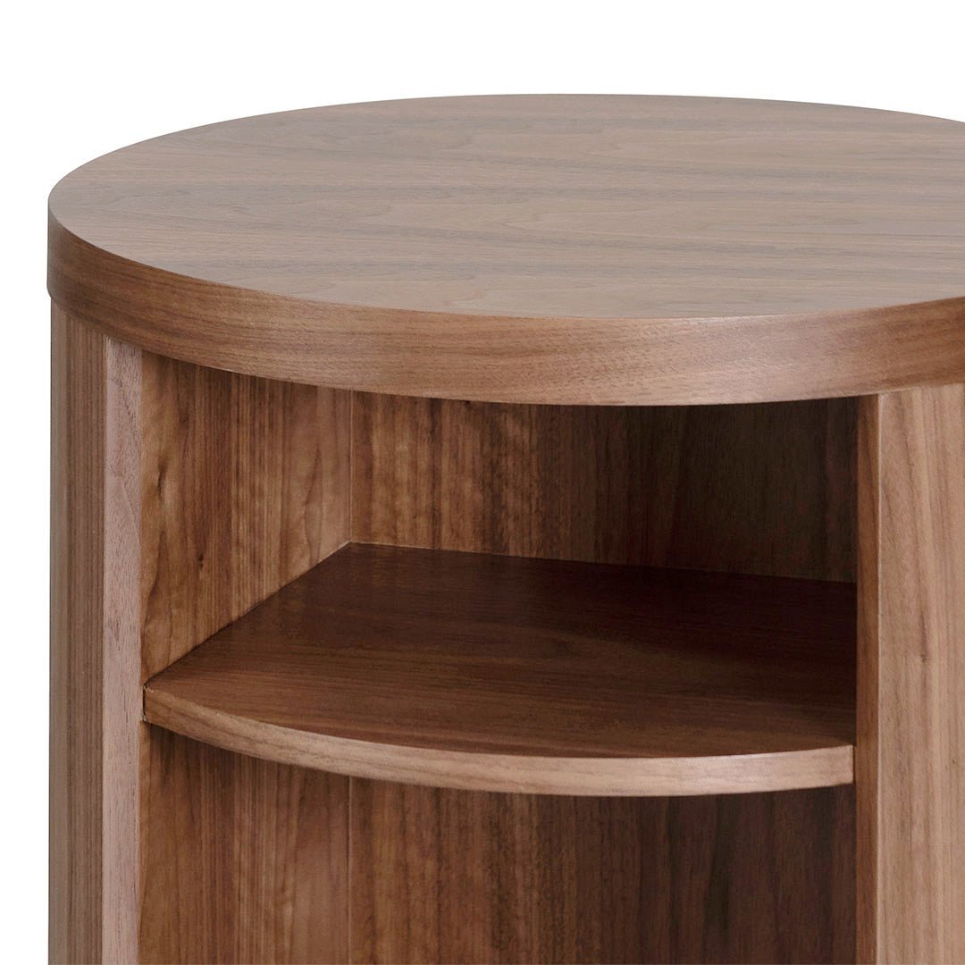 Amelia Round Wooden Bedside Table - Walnut - Bedside Tables