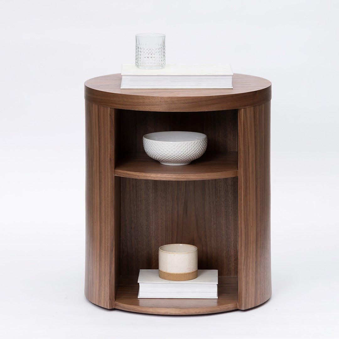 Amelia Round Wooden Bedside Table - Walnut - Bedside Tables