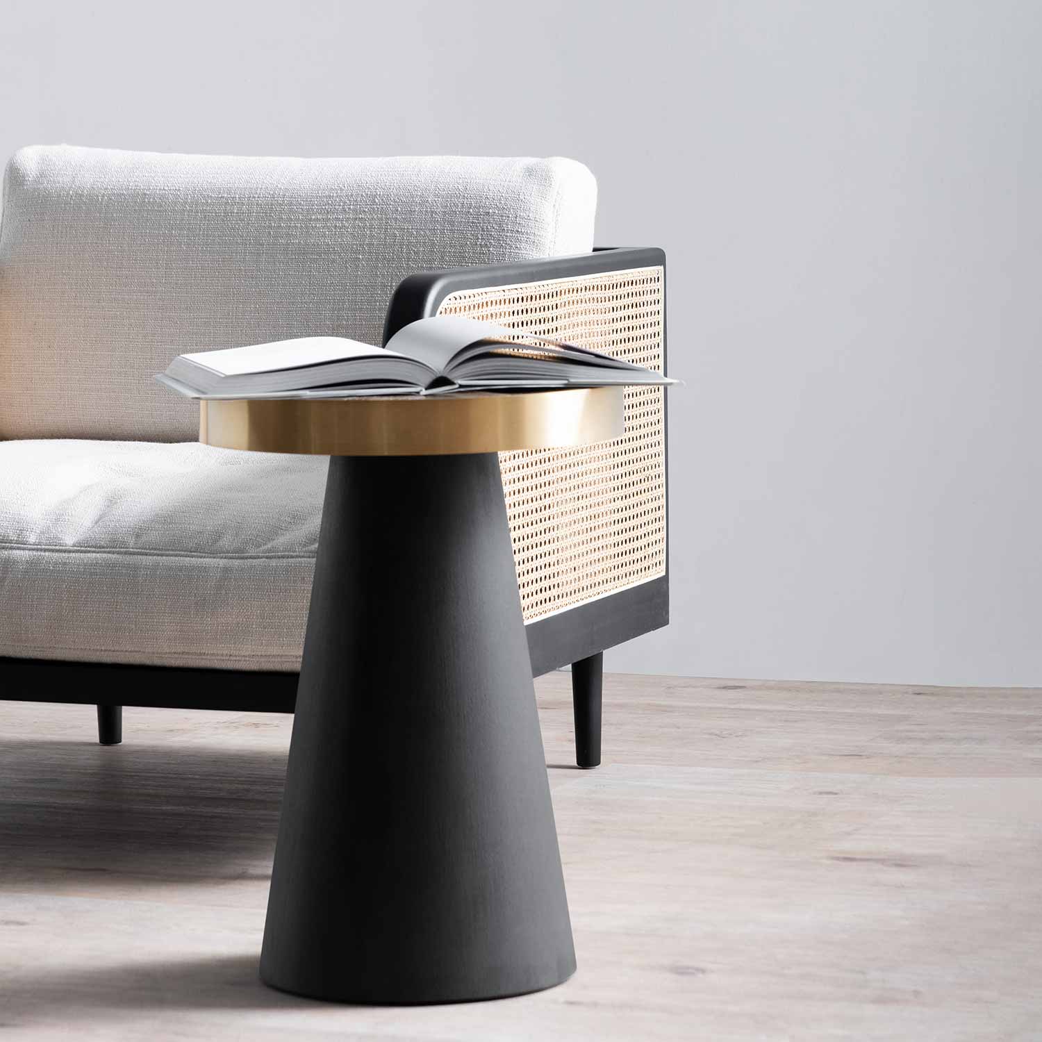 Amira Side Table - Natural Top with Dark Grey Base - Bedside Tables